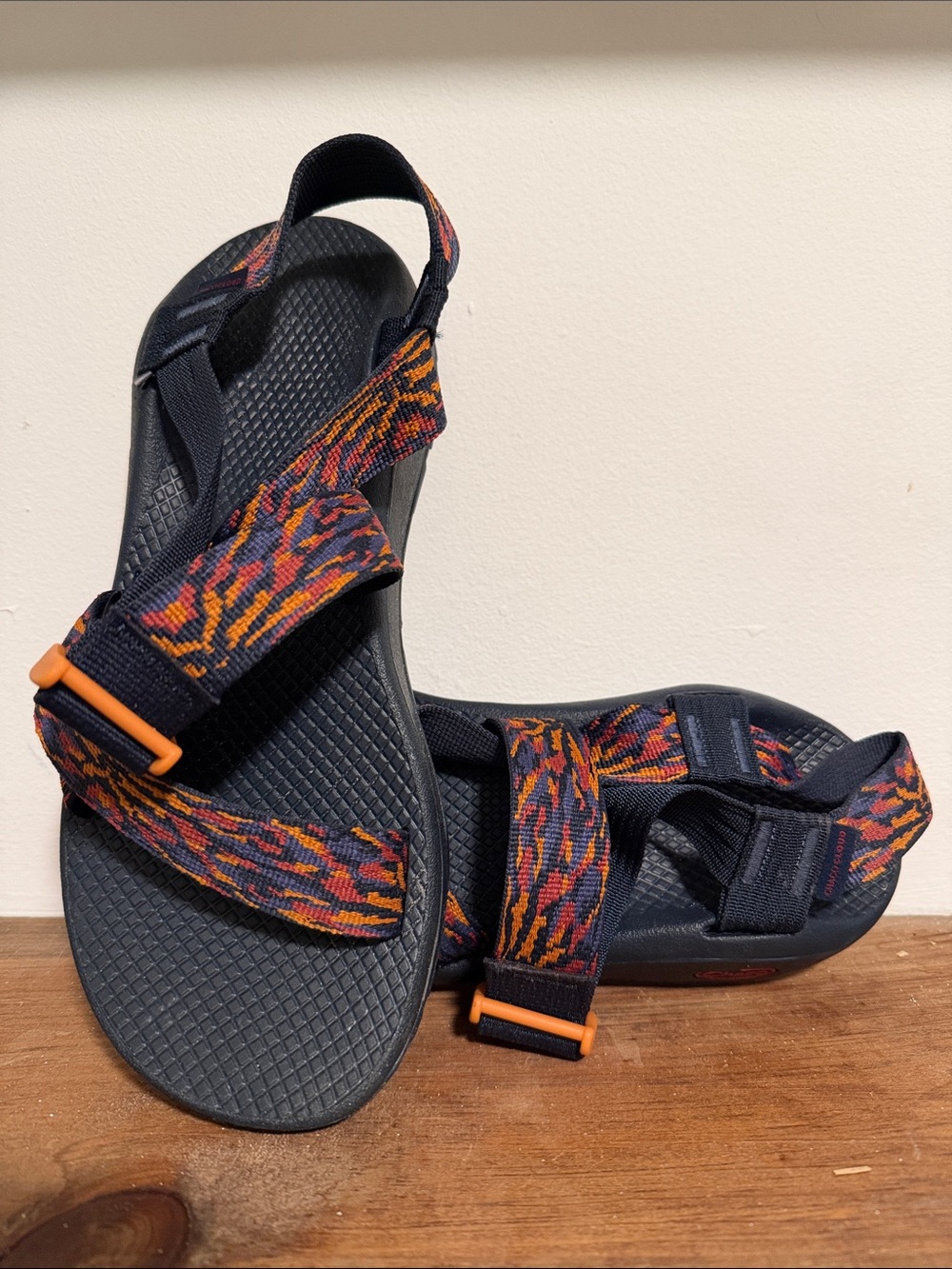 Chaco Kids Navy Sandals with Multicolor Orange-Accented Straps